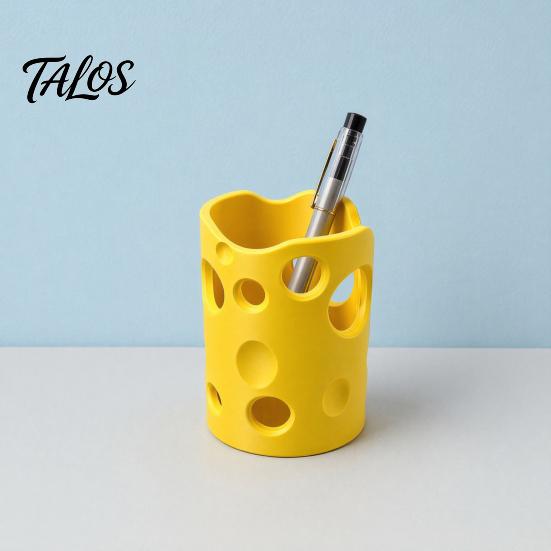 Talos 3D Printed Cheese Pen Holder, Large Capacity Desktop Organizer with Smooth Edges And Removable Dividers, Stationery Storage Box for Pens Pencils