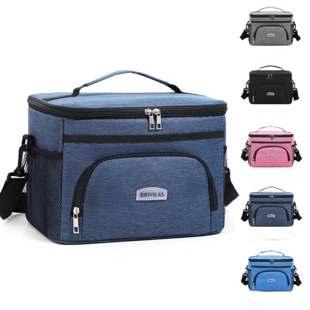 Large Capacity Shoulder Lunch Bag with Zip Picnic Bag Multi-Purpose Food Carrier Bag Outdoor