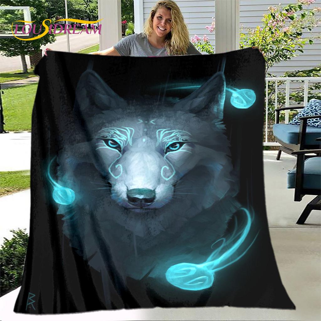 3D Wolf Spirit Fenrir Moon Dream Animal Blanket,Flannel Blanket Throw Blanket,Warm Blanket for Living Room Bedroom Beds Sofa