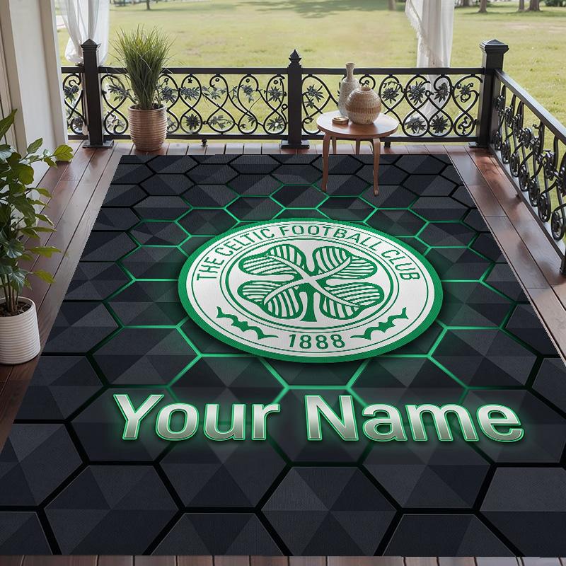 Custom Text Printed Rug Celtic FC Non Slip Floor Carpet For Home Room Decor