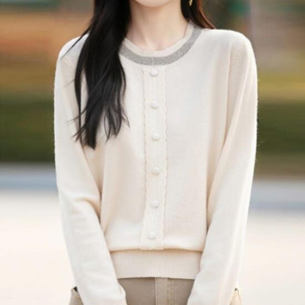 Navava Long Sleeve KniT T shirT buTTon poinT Round Neck Nk2888