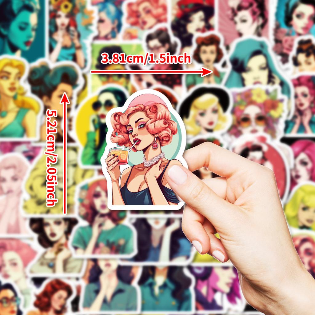 50 Cool Fashion Girl Stickers Diy Refrigerator Skateboard Helmet Decoration Waterproof Stickers