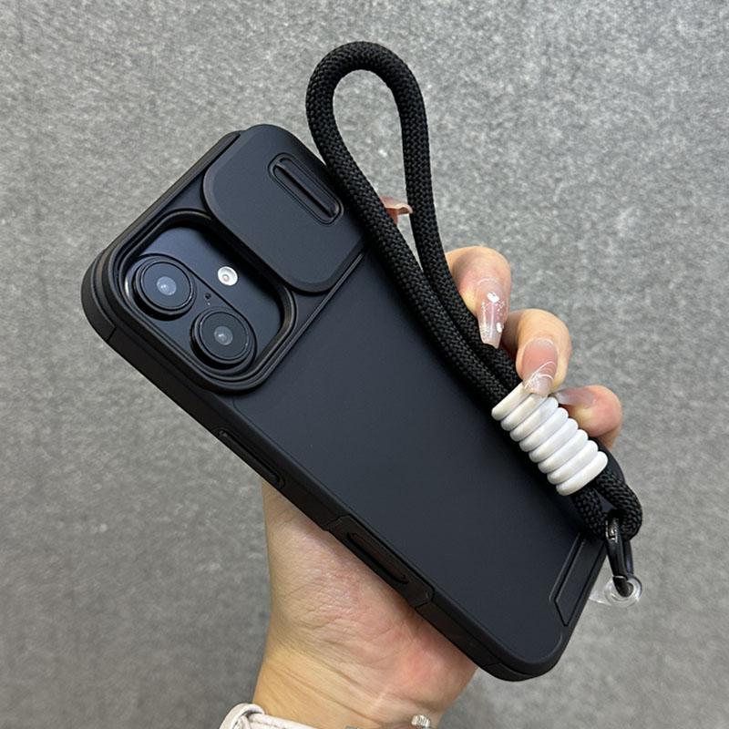 Slide Camera Lens Protection Wrist Strap Cord Case For iPhone 17 11 12 13 14 15 16 Pro Max Plus Shockproof Bumper Armor Cove