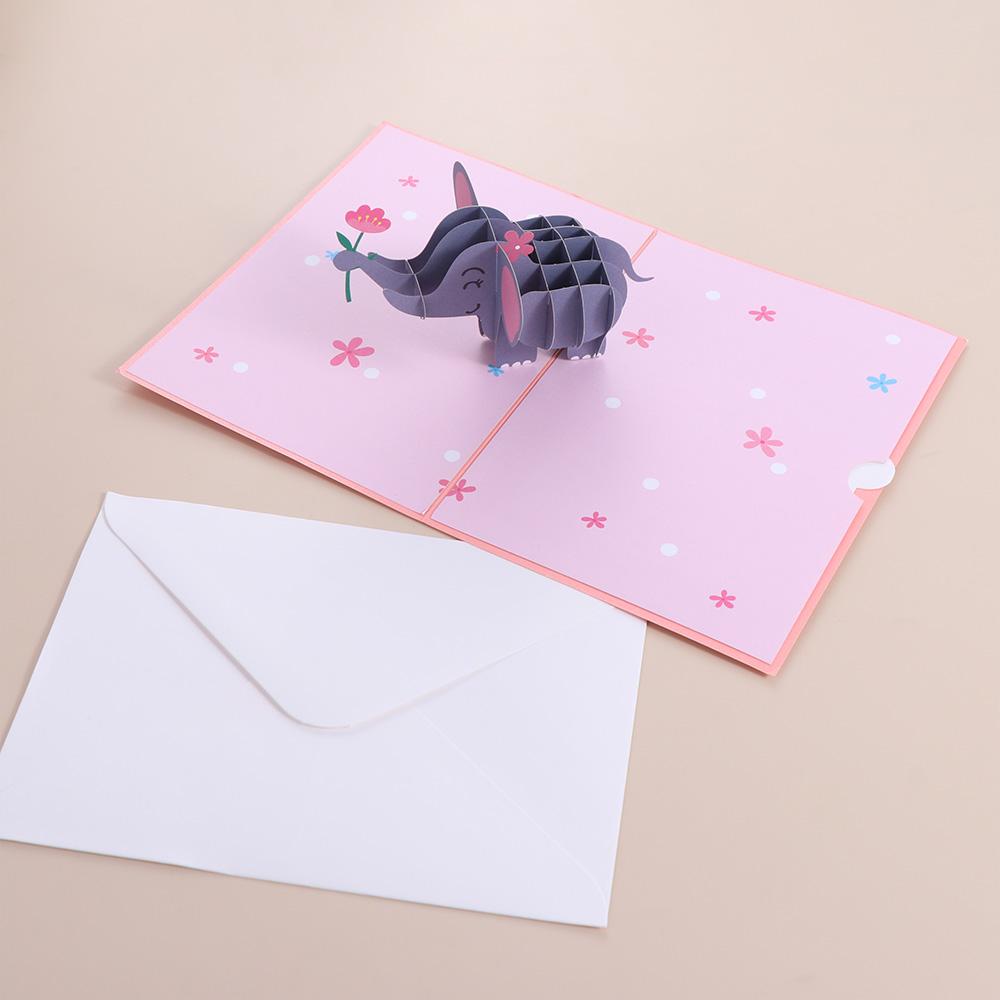 Cute Elephant Greeting Card Paper Blessing Card Postcard 3D Pop Up Greeting Card  Valentine's Day
