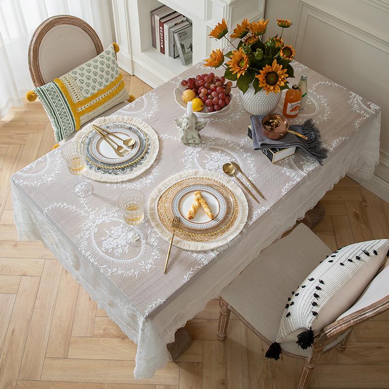 Romantic French Style Lace Tablecloth High Quality Lace Macrame Embroidered Table Cloth For Wedding Mother‘ Day Party Decor