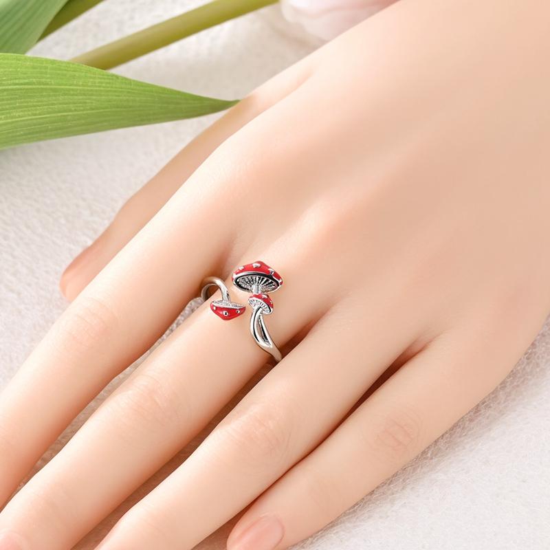 Copper Original Red Heart Mushroom Opening Ring, Women'S Anniversary Gift Engagement Rings For Women Mens Jewelry