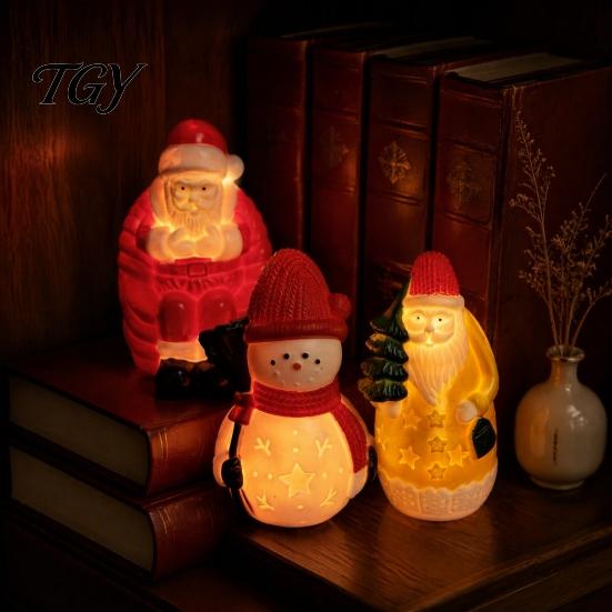 Vinyl Desktop Nightlight Christmas Night Light, Santa Snowman Elk Bell Figurine Lamp, Glowing Holiday Home Decor Gifts LED Tabletop Decor, Festive