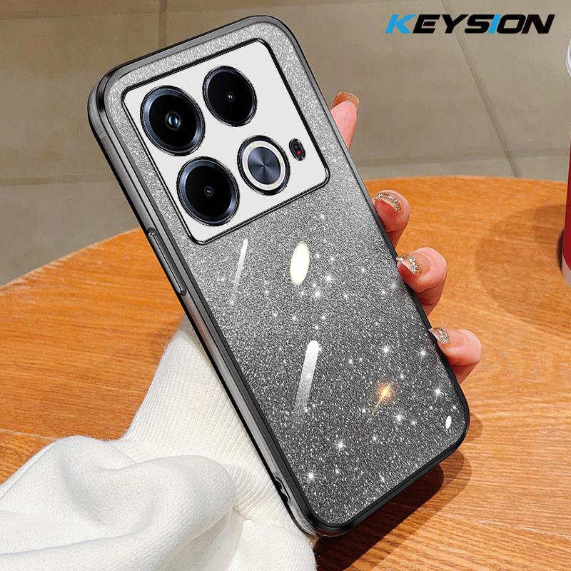 

KEYSION Luxury Plating Glitter Phone Case for Infinix Note 40 Pro+ 4G 5G Transparent Soft TPU Shockproof Back Cover for Infinix Note 40 4G for Infinix Note 40 4G чёрный