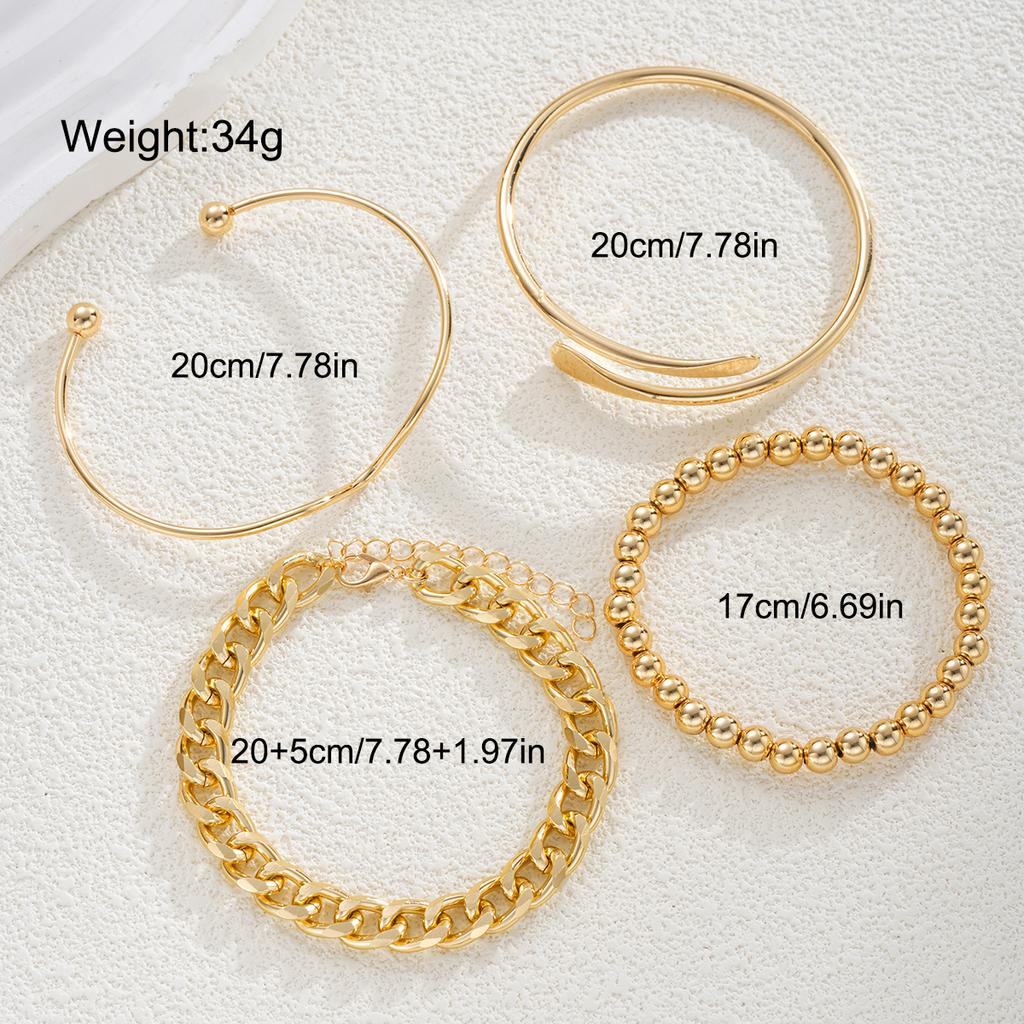 4Pcs Gold Geometric Bracelet Set For Women Minimalist Open Cuff Bangle Cuban Link Beaded Bracelets Trendy Stackable Jewelry Gift