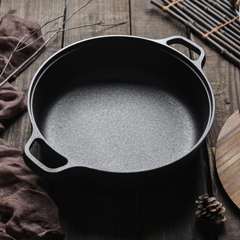 ZISIZ Gusseisen-Flachbodenpfanne mit Glasdeckel