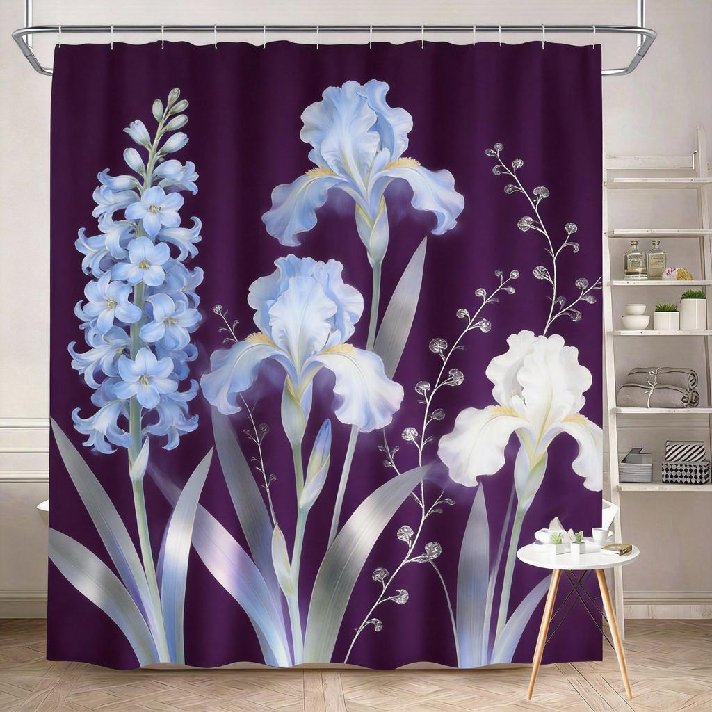 Vintage Floral Shower Curtain 180x180cm – Cream & Gold Peonies with Daisies on Black Background, Elegant Bathroom Decor 12 Hooks