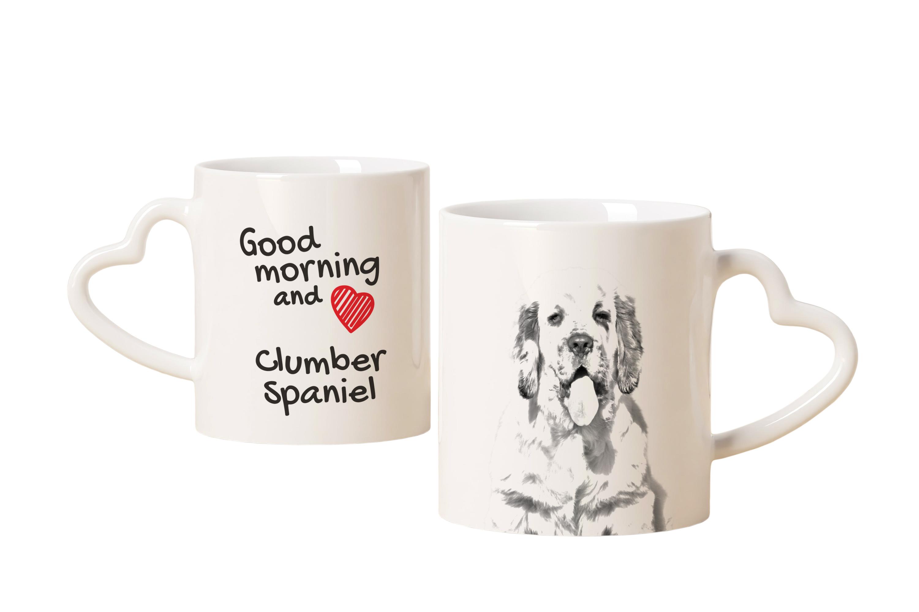 

Clumber Spaniel - cup with a dog, adorable cup with a heart-shaped handle, universal gift from the Art-Dog brand білий