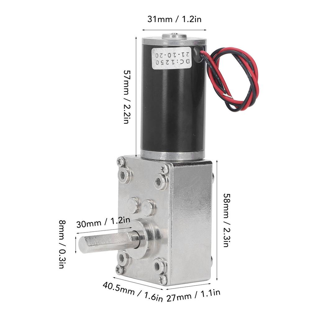 Geared Motor Small 18W Large Torsion Reversible Worm Speed Reduction Motor with Self Locking 12V