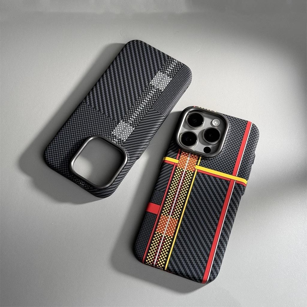 Applicable To IPhone 16 Track Kevlar Carbon Fiber Magnetic Phone Case Apple 15promax Anti Fall Protection Case