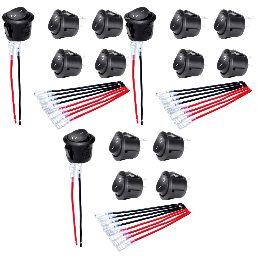 50-5pcs Car ON/OFF Round Rocker Switch with Cable Group Automotive RV Boats ON Off 20mm DC12V-24V Toggle Switch