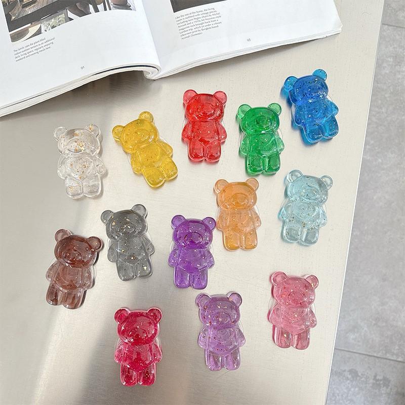 Ins Transparent Bear Mobile Airbag Bracket Korean Gold Foil Back Adhesive Creative Desktop Stable Cross Border Wholesale