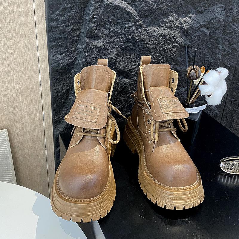 

2024 new made old letter lapel strap Martin boots polished platform short boots locomotive boots children 40 верблюд