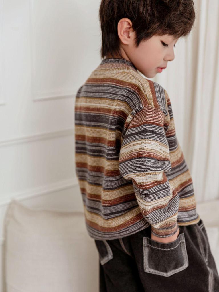 2025 Boys' Korean Style Striped Knitted Winter Sweater Pullover