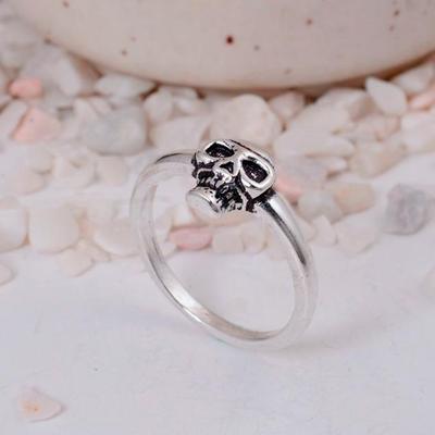 Simple Skull Silver Plated Ring | Minimalist Gothic Biker Brass Jewelry | Edgy Statement Gift for Him/Her