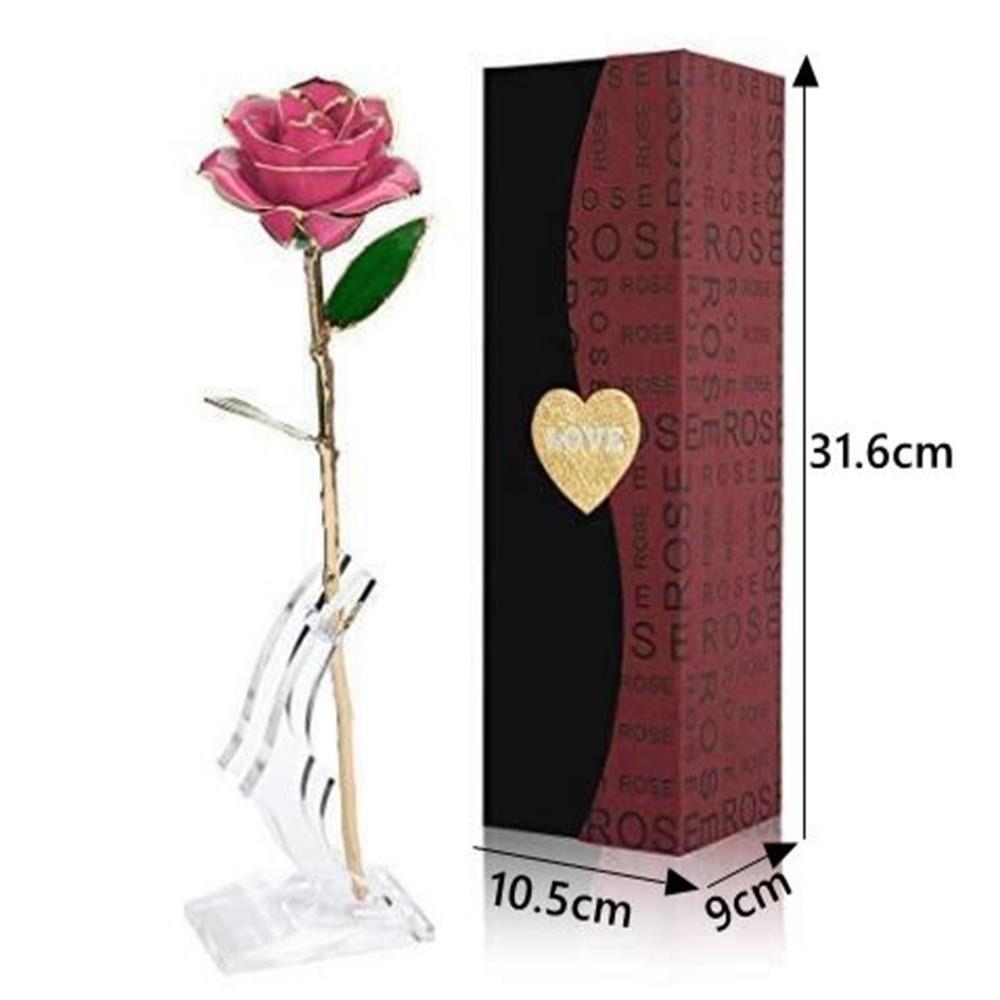 With Bracket Long Stem Gold Foil Trim Rose Flower 24K Gold Plated Rose Flower  Women Men