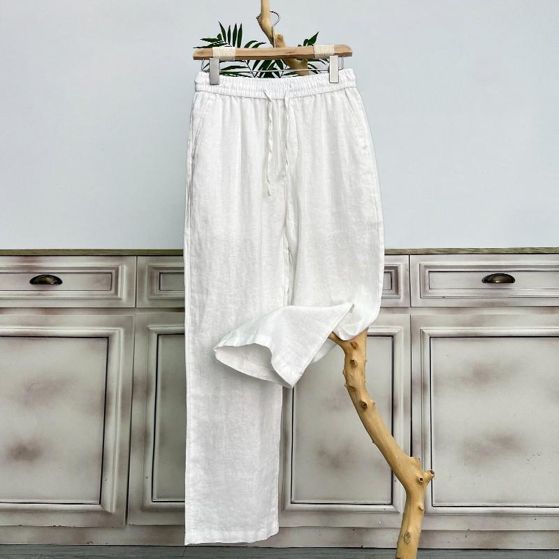 

Мужские летние хлопково-льняные удобные тонкие брюки однотонные повседневные свободные прямые широкие брюки XS