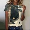 Funny Cute Cat Cartoon Printed Short Sleeved T-shirt Fashionable Loose Top T-Shirts Women’s