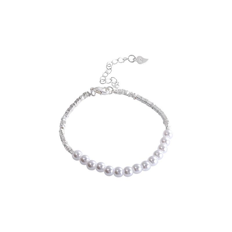 Pearl broken silver bracelet women's ins wind beaded bracelet retro simple girlfriend head