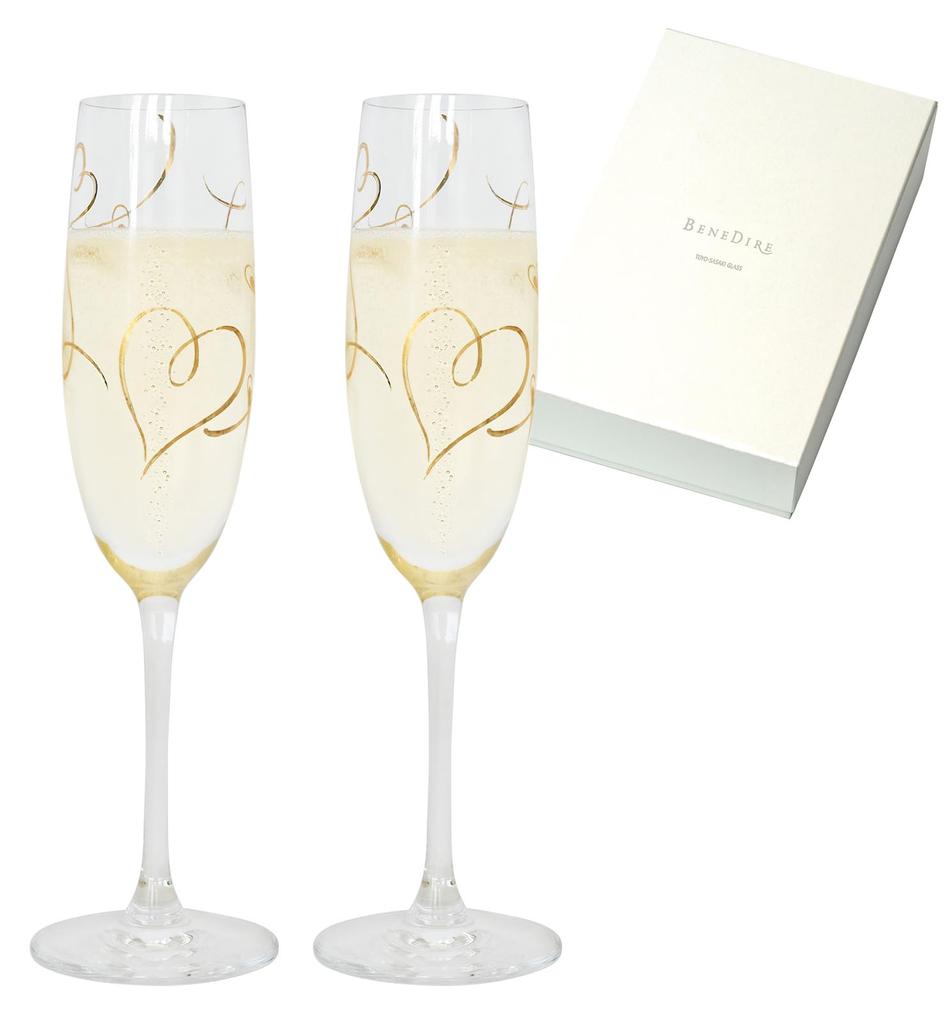 Toyo Sasaki Glass Benedile Wine Glasses, Pair of Champagne Sets, Heart Pattern, 170ml, Clear, G455-S109