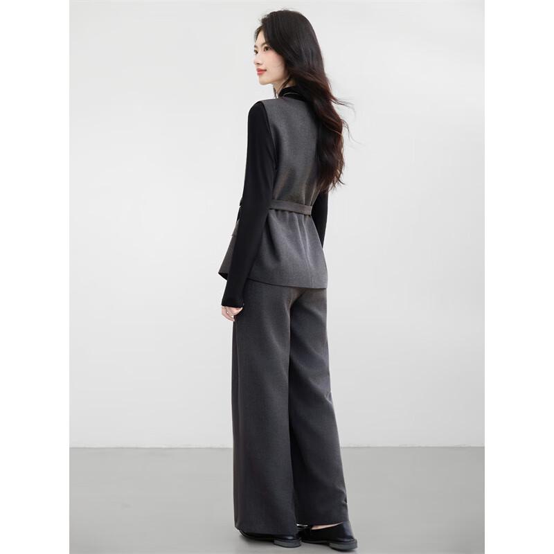 Women's Elegant Wool Blend Vest & Wide-Leg Pants 3-Piece Set