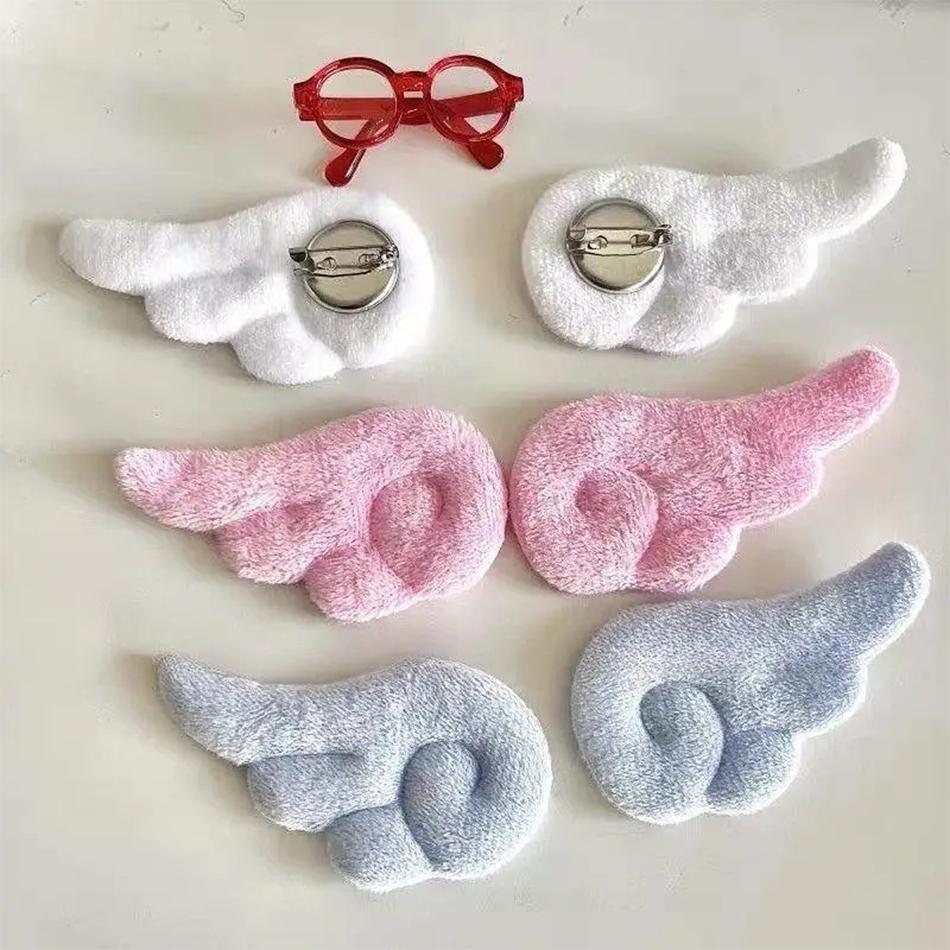 1-10 Pair Of Plush Angel Wings Brooch Bag Decoration Badge Y2K Style Gothic Lolita Plush Angel Wing Fluffy Brooch Decoration