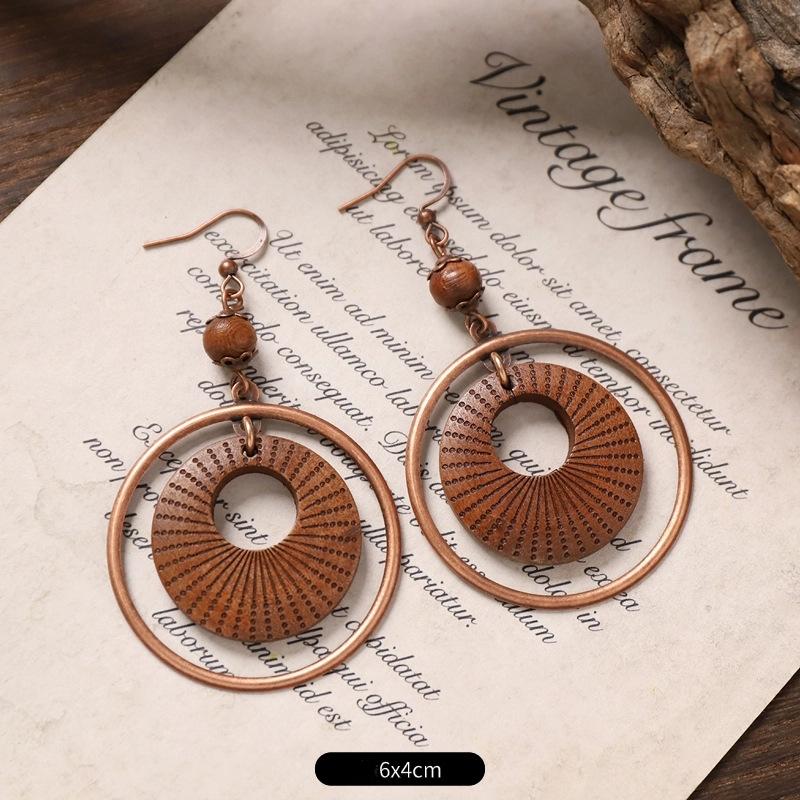 Vintage Ethnic Unique Brown Earrings for Women Bohemian Unusual Geometric Tassel Water Drop Earring Female Jewelry