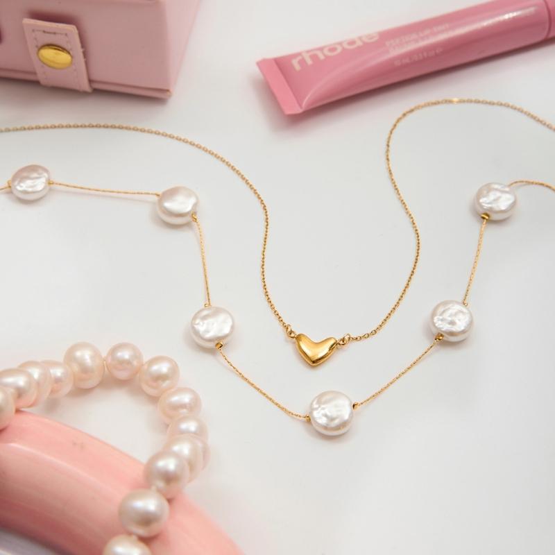 Double Layer Pearls Necklace Adjustable Length Stainless Steel Neck Jewelry For Women Fashion Accessories
