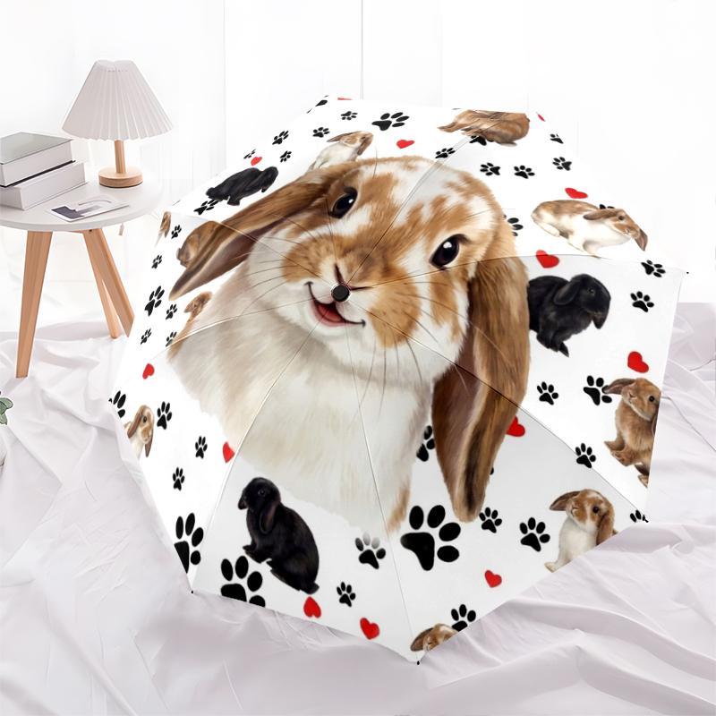 1 Stück Automatischer Faltregenschirm - Süßes Katzen-Hasen-Muster, Tragbares & Faltbares Design mit 8 Speichen, Weihnachts-Geburtstagsgeschenke