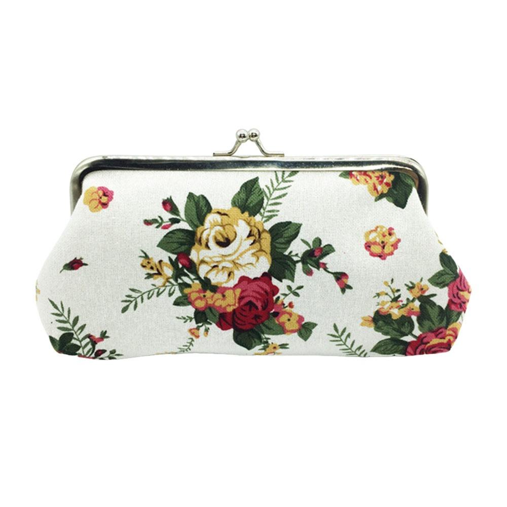 Fashion Canvas Coin Purse Rose Floral Print Long Credit Card Holder Metal Hasp Change Pouch for Women