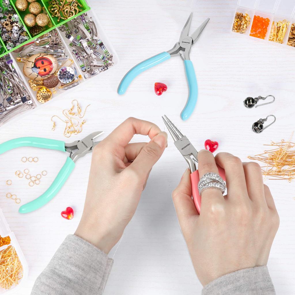 WORKPRO Accessory Tool Flat Round and Set for Crafts with Storage Case Set Pliers, Tongs, Nippers, Pliers, Tweezers, 5-Piece