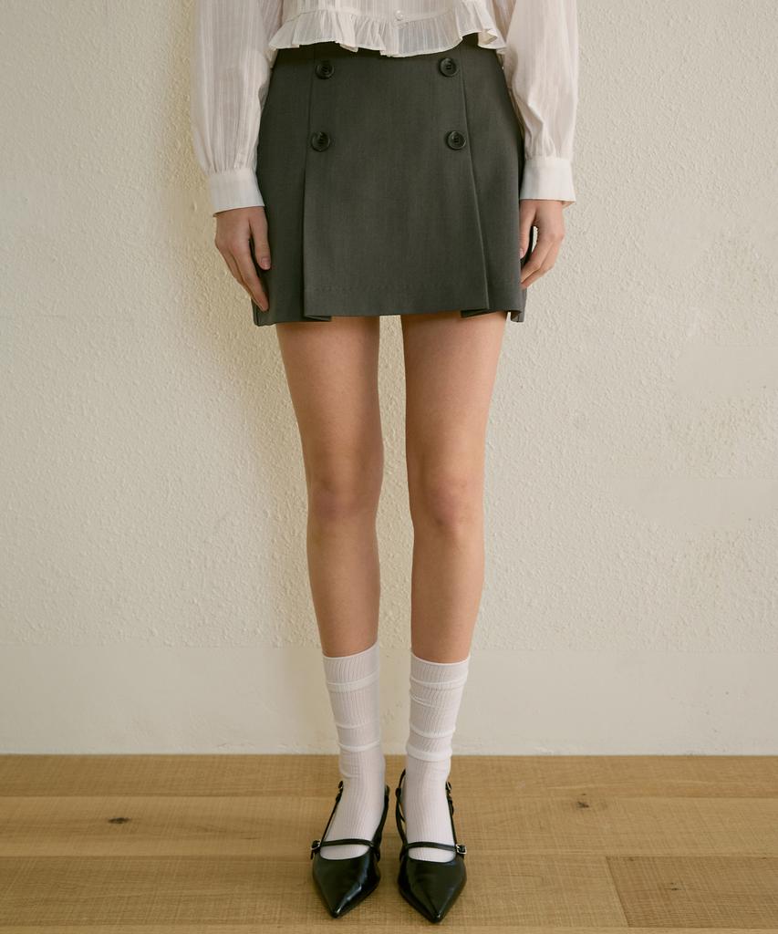Letter From Moon Boheme Double Button Pintuck Skirt (Gray)