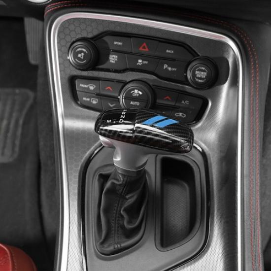 Carbon fiber&Blue Center Gear Shift Head Knob Cover For Dodge Charger Durango15+