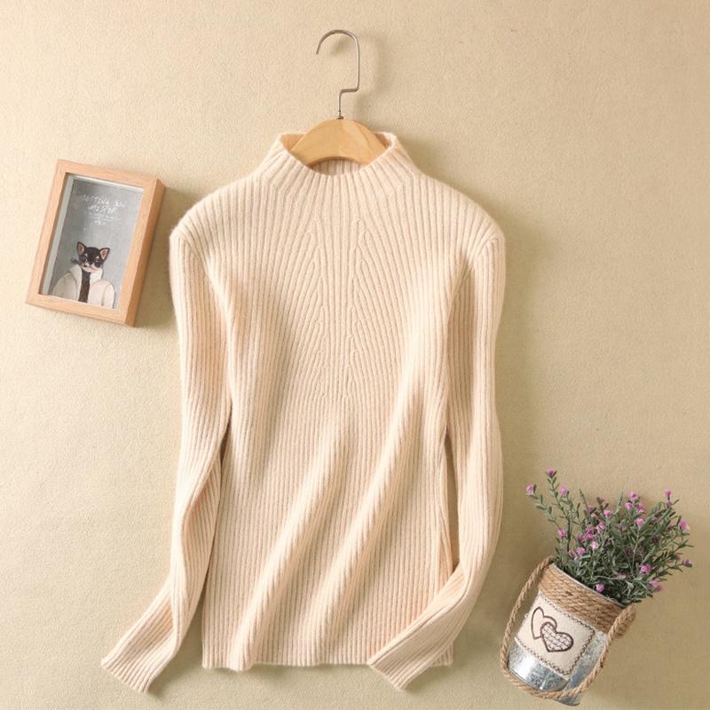 Luxuriously Soft Women Slim Elastic Knitted Half-turtleneck Cashmere Jumper Sweater