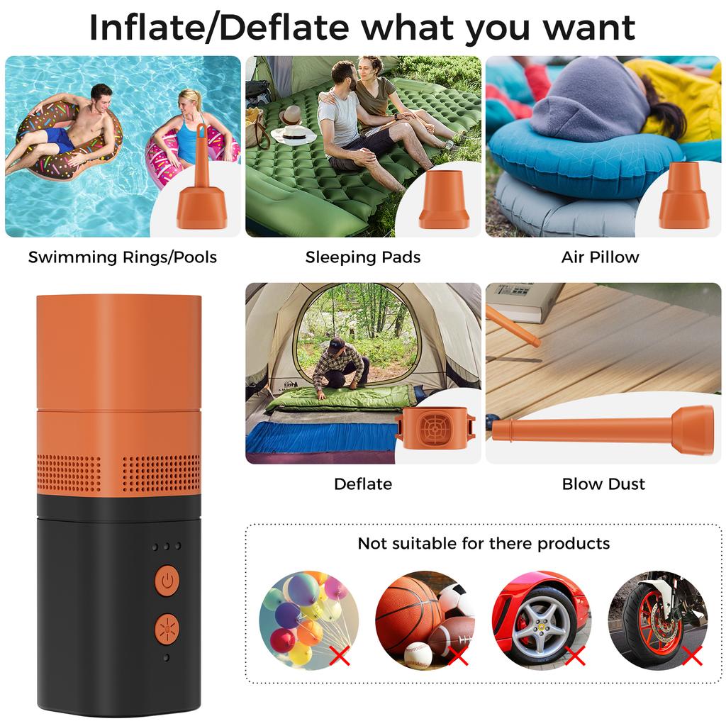 Taşınabilir Hava Pompası 5kPa Şişme Ürünler için Elektrikli Pompa 20W 6000mAh Güç Bankası Şarj Edilebilir Pompa ile