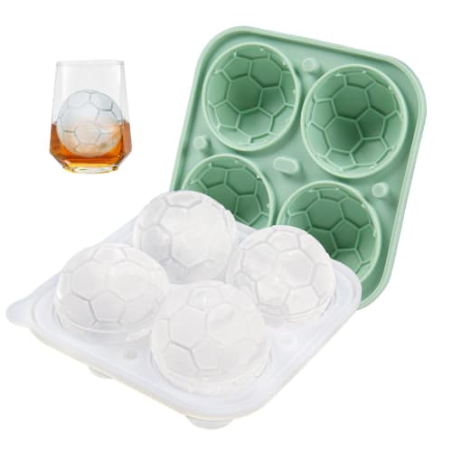 

Football-Shaped Ice Cube Mold, Silicone Ice Sphere Mold, Chocolate Mold with Clear Funnel Lid, Makes 4 Large Ice Balls, Chills Whiskey, Cocktails, and