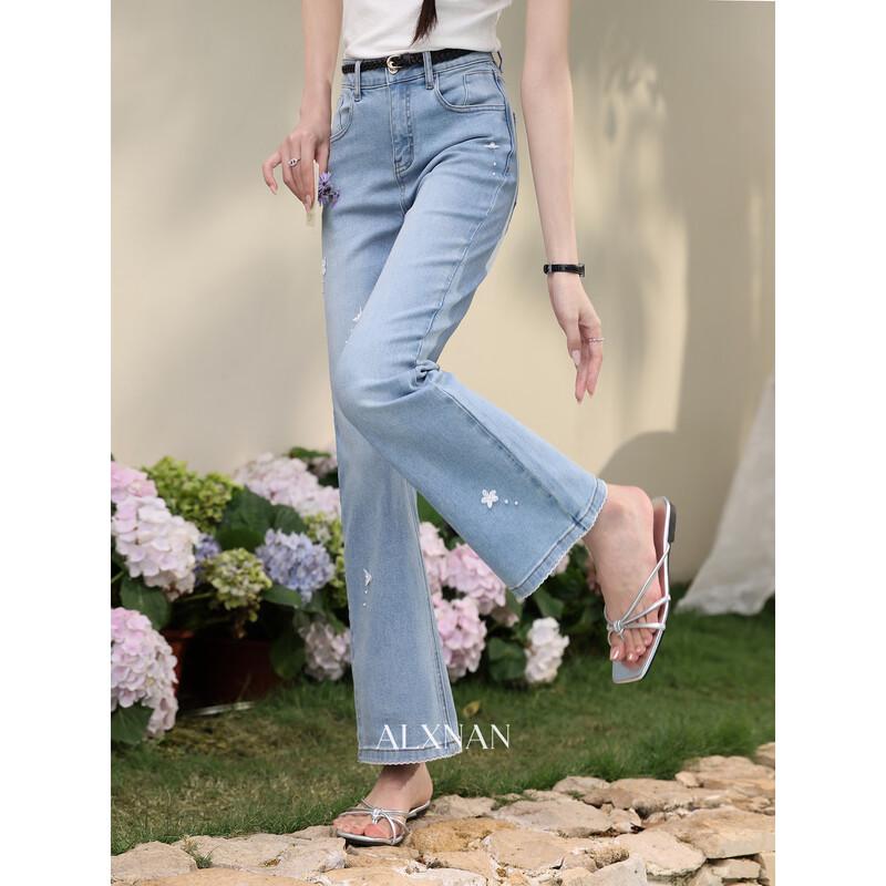 Women s French Retro Blue Micro-Flared Jeans L