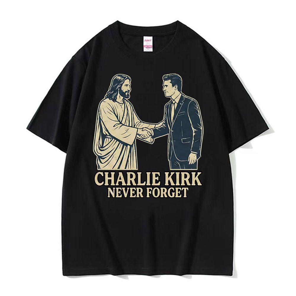 

Charlie Kirk Never Forget Handshake Funny T Shirt Men Women Fashion Summer Short Sleeve T-shirts Cotton Loose Oversized T-shi... S разноцветный