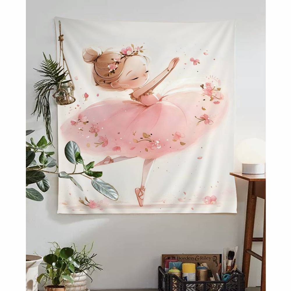 Pink Ballerina Girl Butterfly Anime Tapestry Hanging Tarot Hippie Wall Rugs Dorm Home Decor