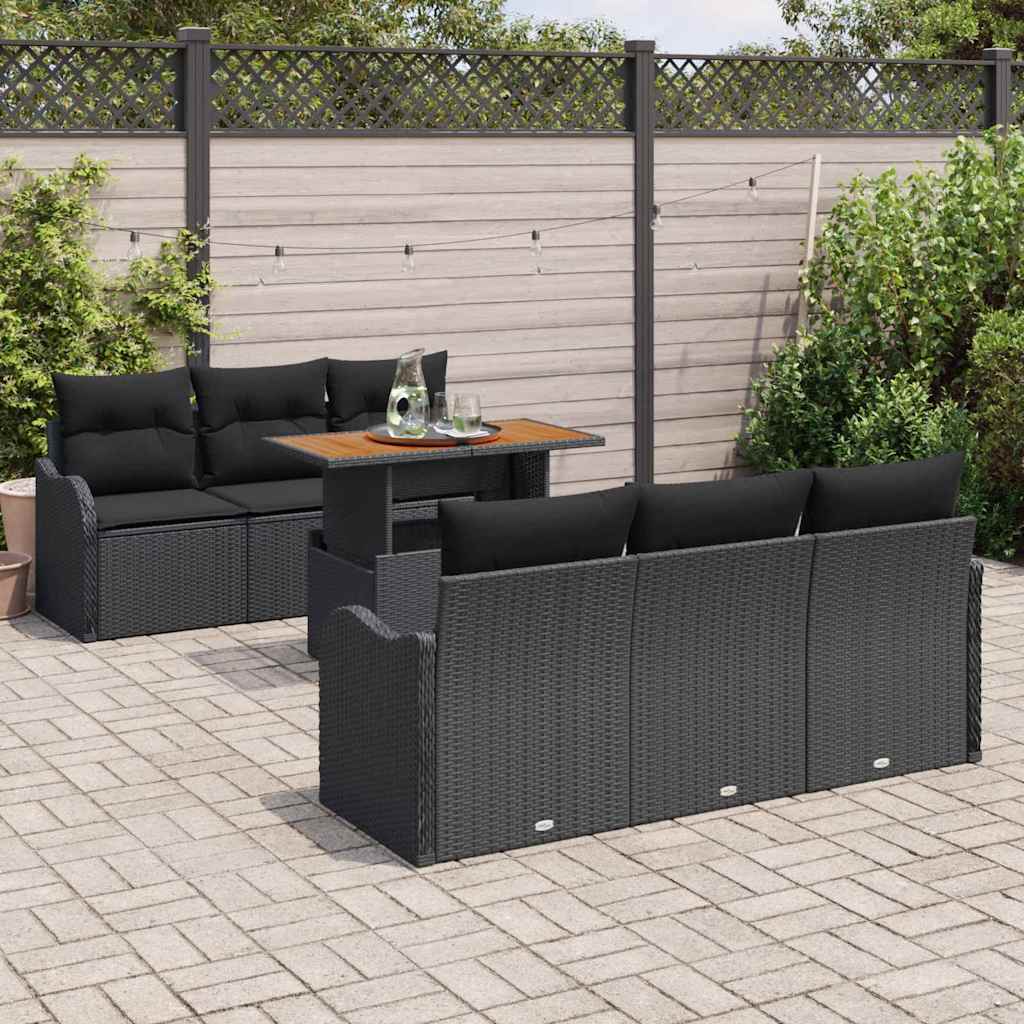 Garden Sofa Set with Storage 7 pcs Black Poly Rattan