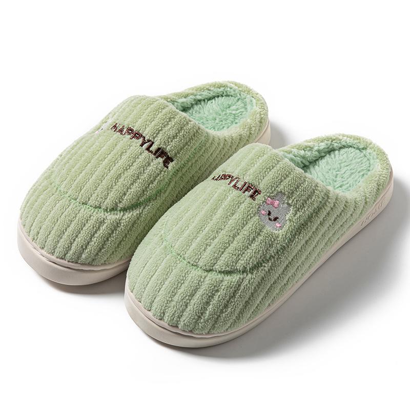 Simple wool slippers autumn and winter indoor home dormitory warm velvet soft bottom couple cotton slippers