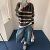 Autumn and winter new striped knitted women's clothing, loose retro hooded women's knitted sweater cardigan women's