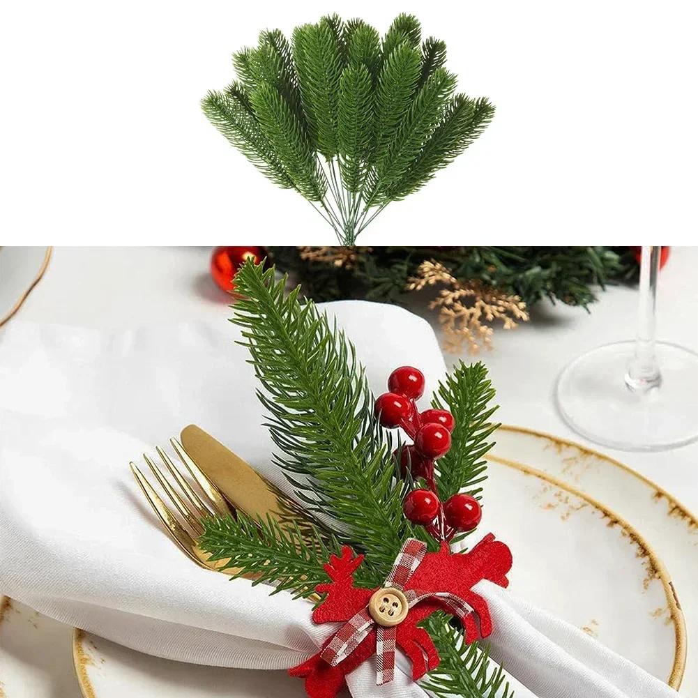 50pcs Realistic Green Artificial Pine Branches Wreath For DIY Home Christmas Decor Artificial Pine Needles And Branches Plastic