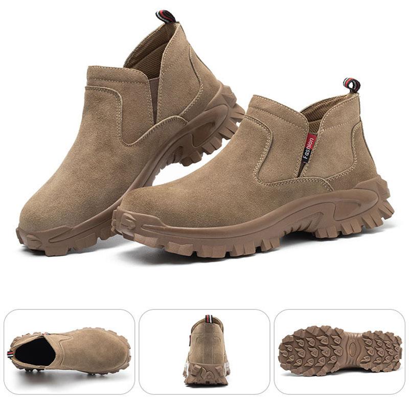 Oulylan New Men's Safety Shoes Anti Smashing Anti Stabbing Cowhide Labor Protection Shoes Breathable Welding Work Shoes