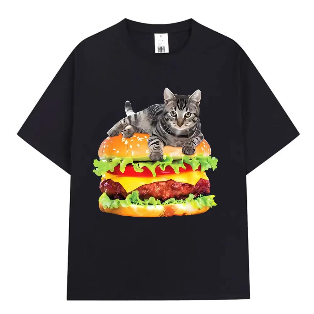 Hamburger Funny Cat Funny Meme TShirt Mens Women Casual Fashion Vintage T Shirts Summer Cotton Oversized Short Sleeve Tshirts