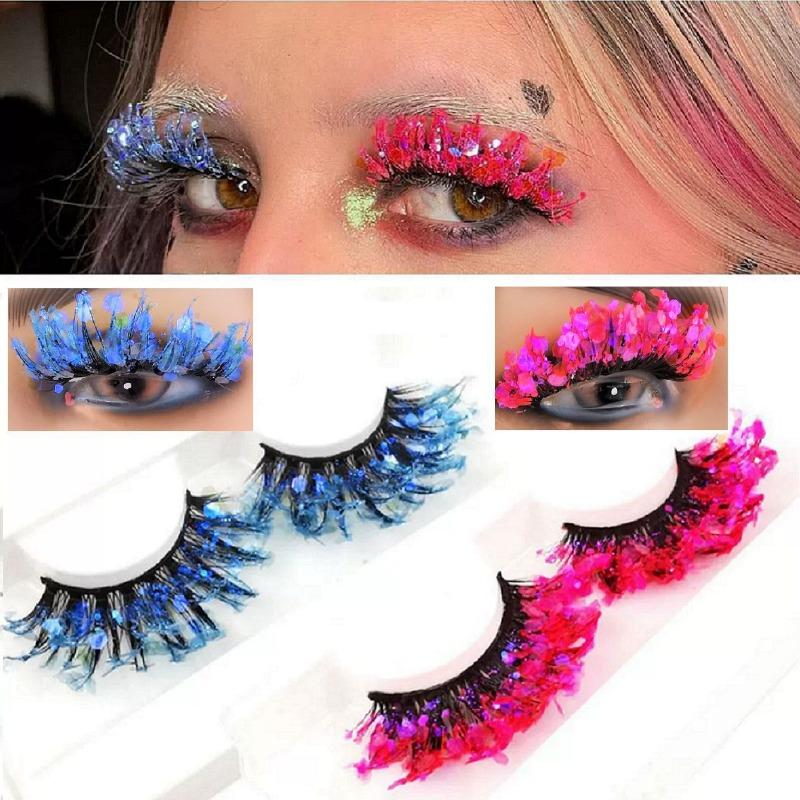 Fluoreszierende leuchtende Pailletten Wimpern Farbe leuchtende dichte Chemiefaserwimpern Fabrik Großhandel Grenzüberschreitende künstliche Wimpern